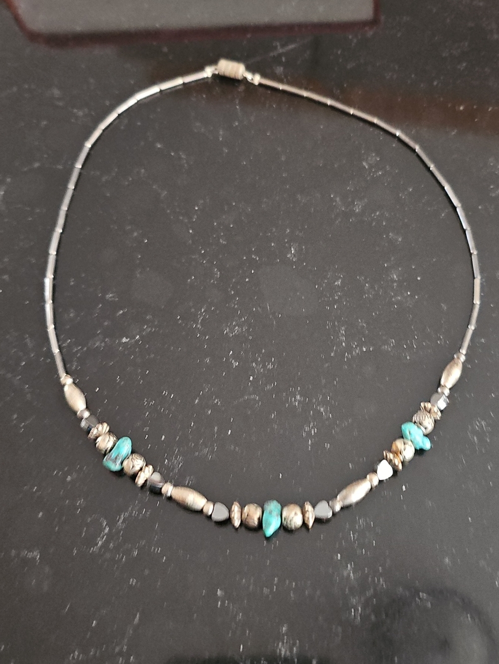 Sterling Silver Necklace with Turquoise Accent Beads Vintage